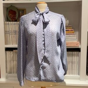 Vintage JANTZEN '70s  '80s Bow tie Blouse Top daytime light blue floral print